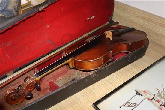 Two cased violins, one by Louis Fricot, Poussay dated 1935?,